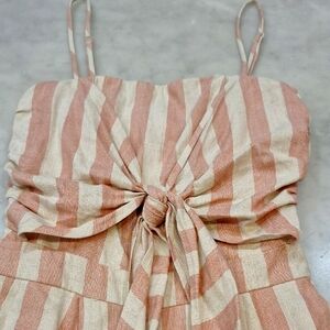 Hummingbird Linen Blend Dusty Pink Cream Stripes‎ Jumpsuit Sz Sm Wide Leg Party